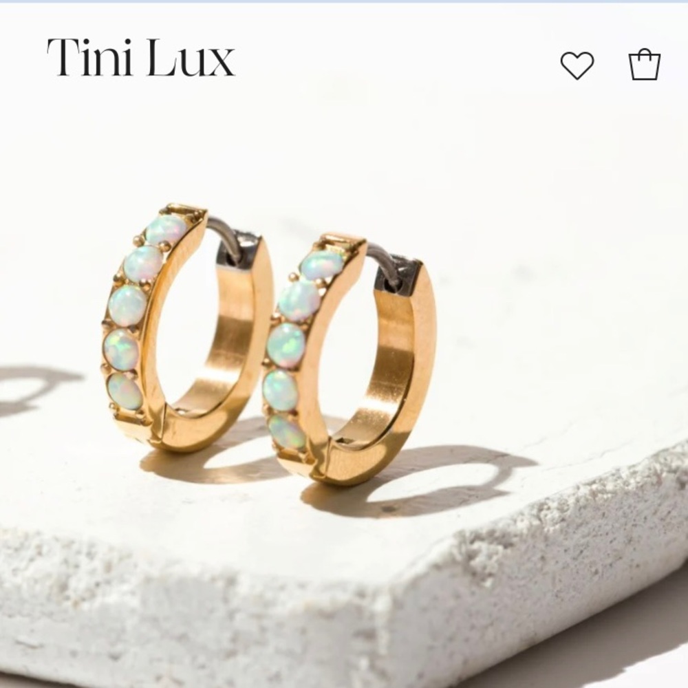 NWT Tini Lux Alana Hoops- Gold/Opal (Sensitive Ears) - Picture 1 of 6